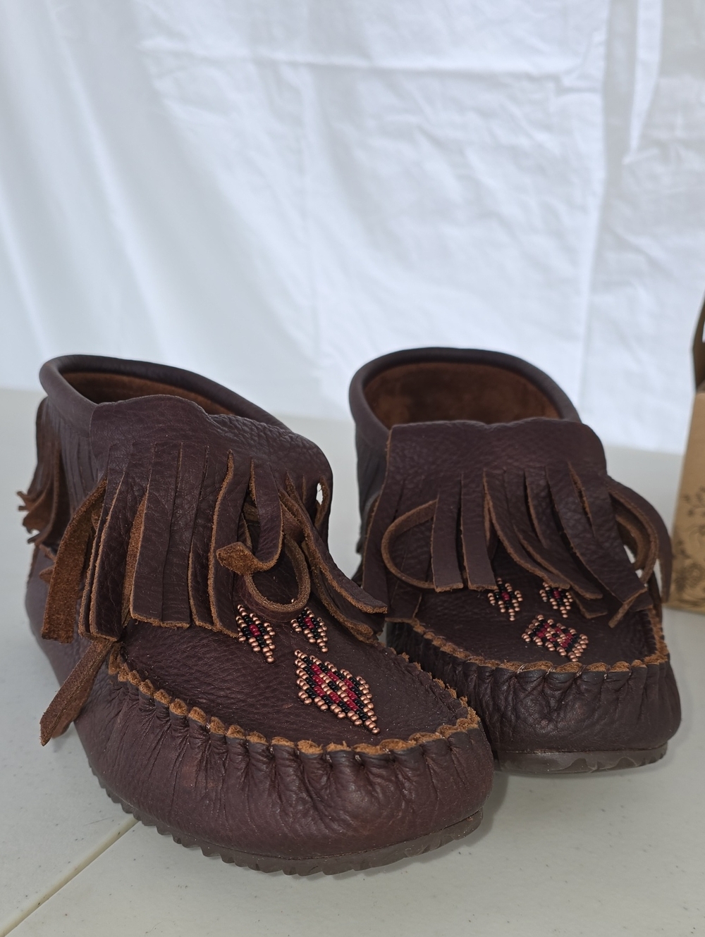 Women’s Brown Fringe Beaded Moccasin Slippers